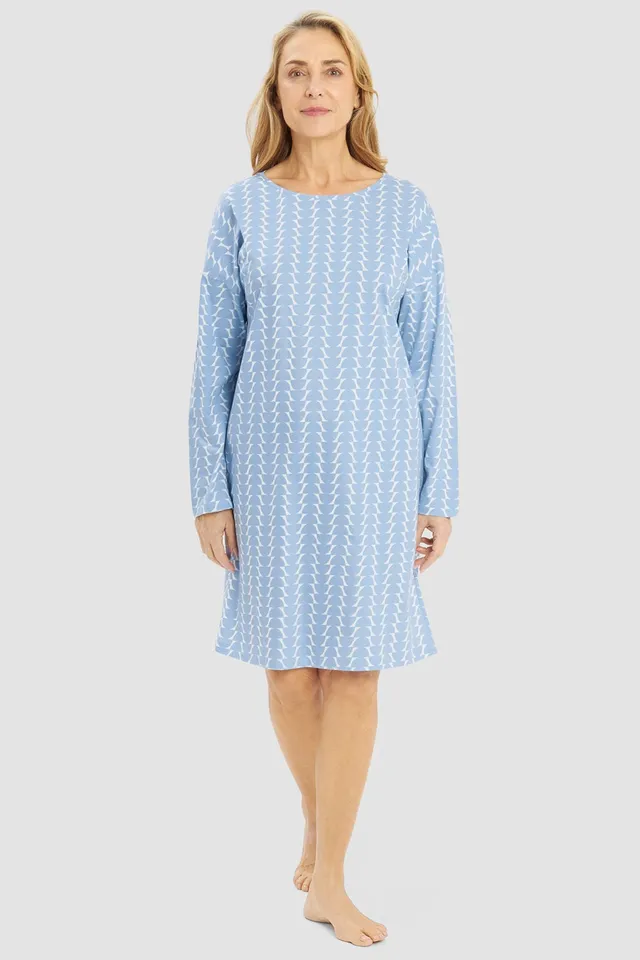 r-sch-be-happy-nachthemd-knielang-blau-retromuster-langarm image 1