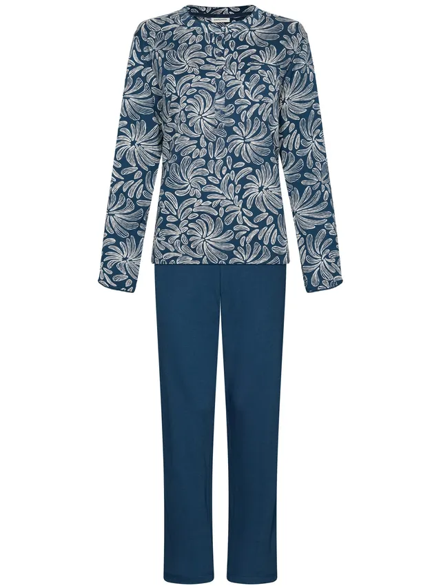 pastunette-nordic-bloom-pyjama-blau-langarm-baumwolle image 1