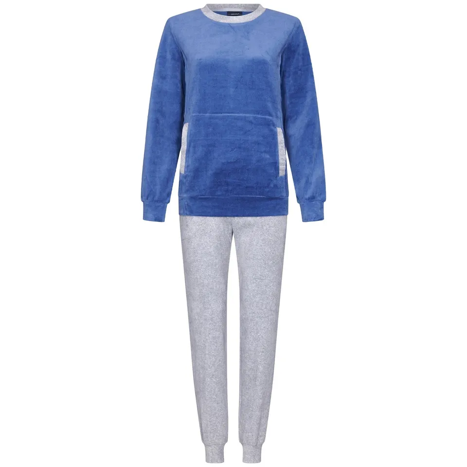pastunette-nightflowers-damen-pyjama-dunkelblau-baumwolle image 1