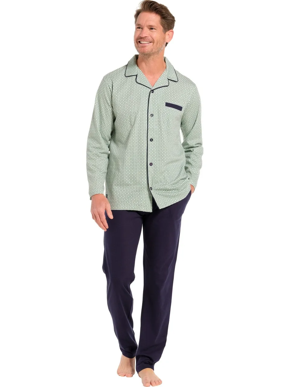 pastunette-square-pyjama-gr-n-baumwolle-knopfleiste-herren image 1