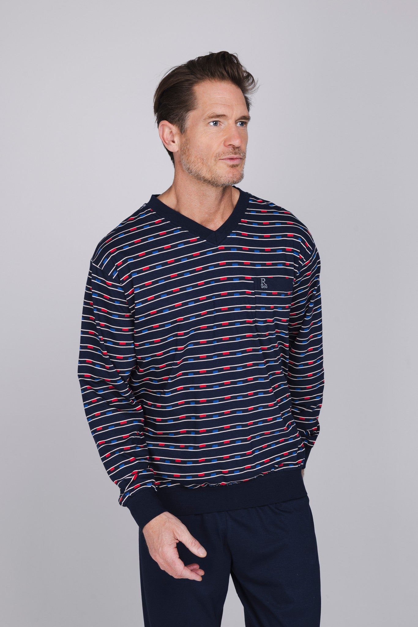 robson-stripes-herren-pyjama-dunkelblau-baumwolle image 3