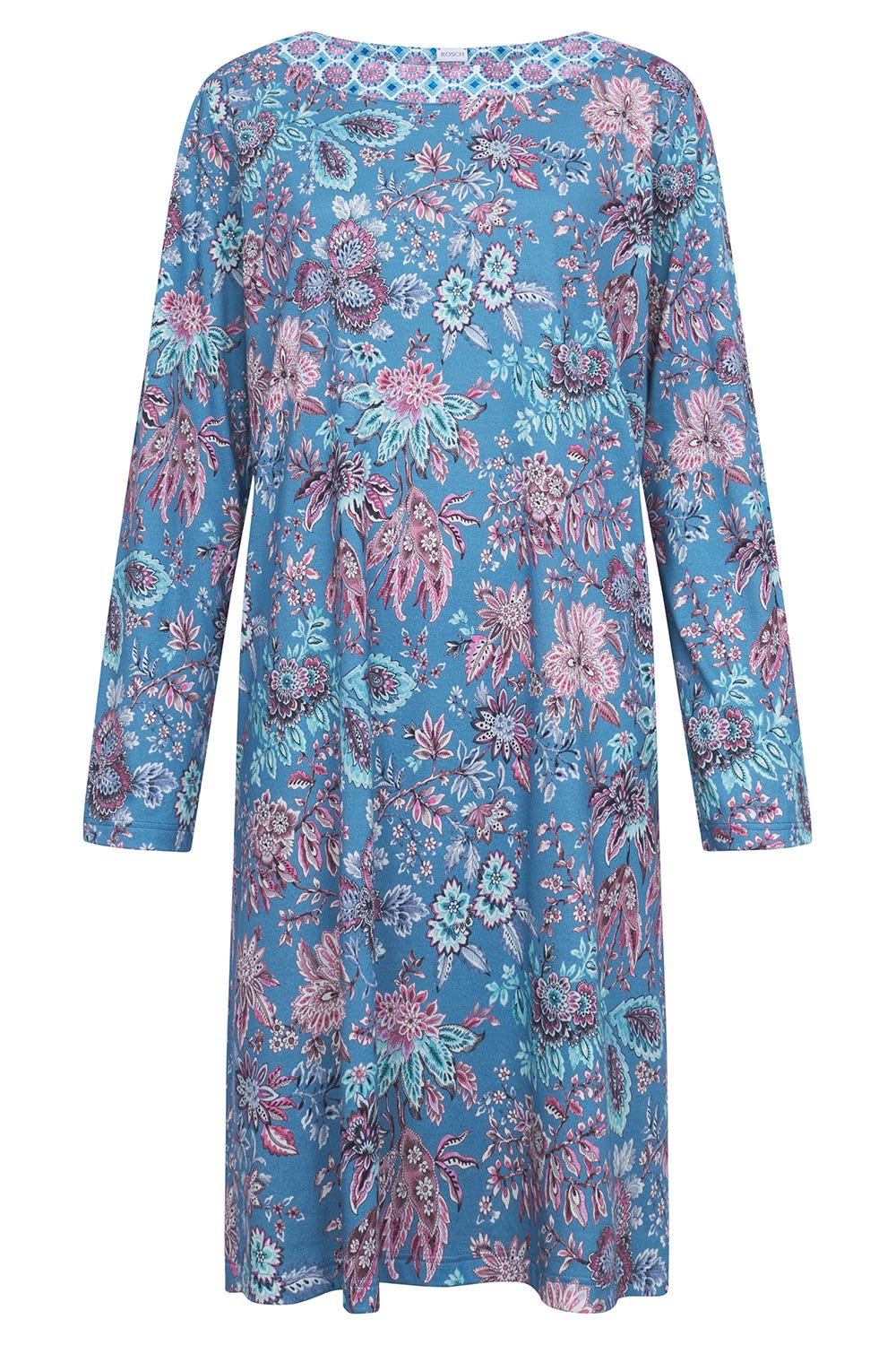 r-sch-be-happy-nachthemd-knielang-ornamentdruck-blau-langarm image 2