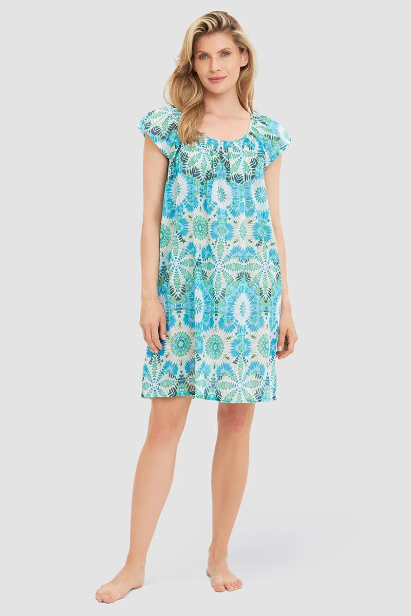 r-sch-be-happy-nachthemd-knielang-t-rkis-batik-100-baumwolle image 1
