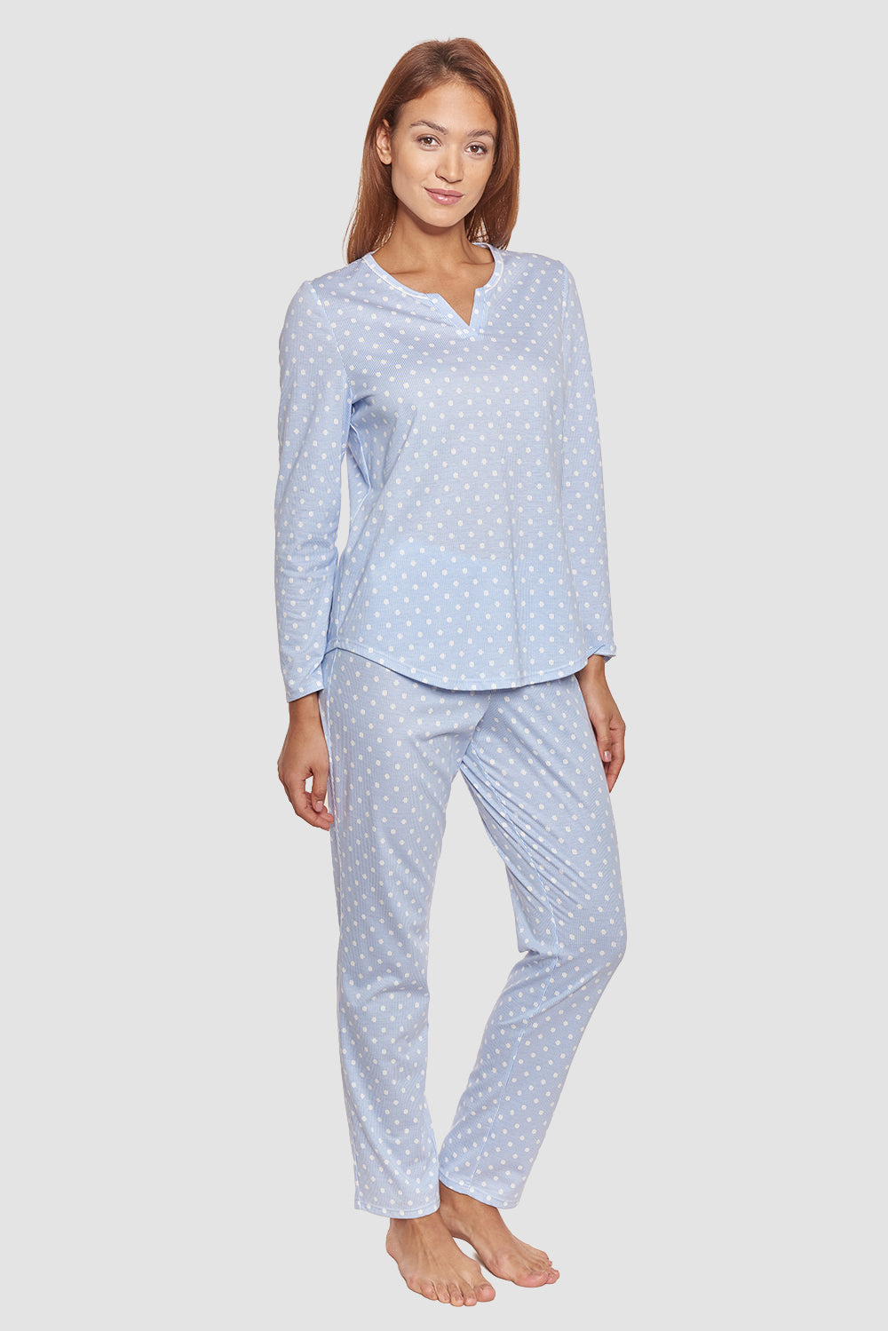 r-sch-be-happy-pyjama-damen-blau-punkte-streifen-lang image 1