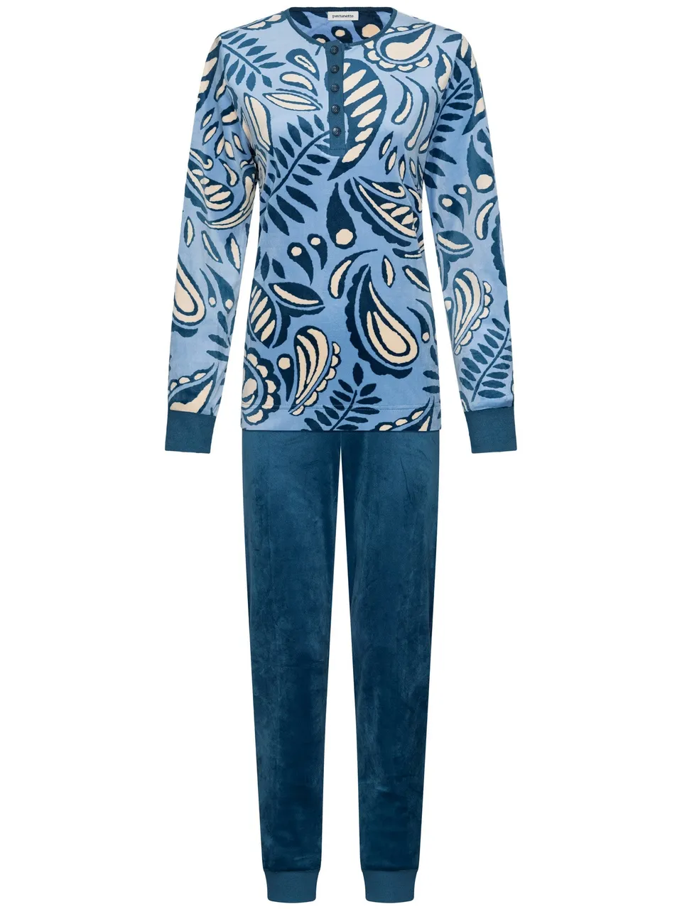 pastunette-soft-paisley-pyjama-blau-velours-fleece-langarm image 1
