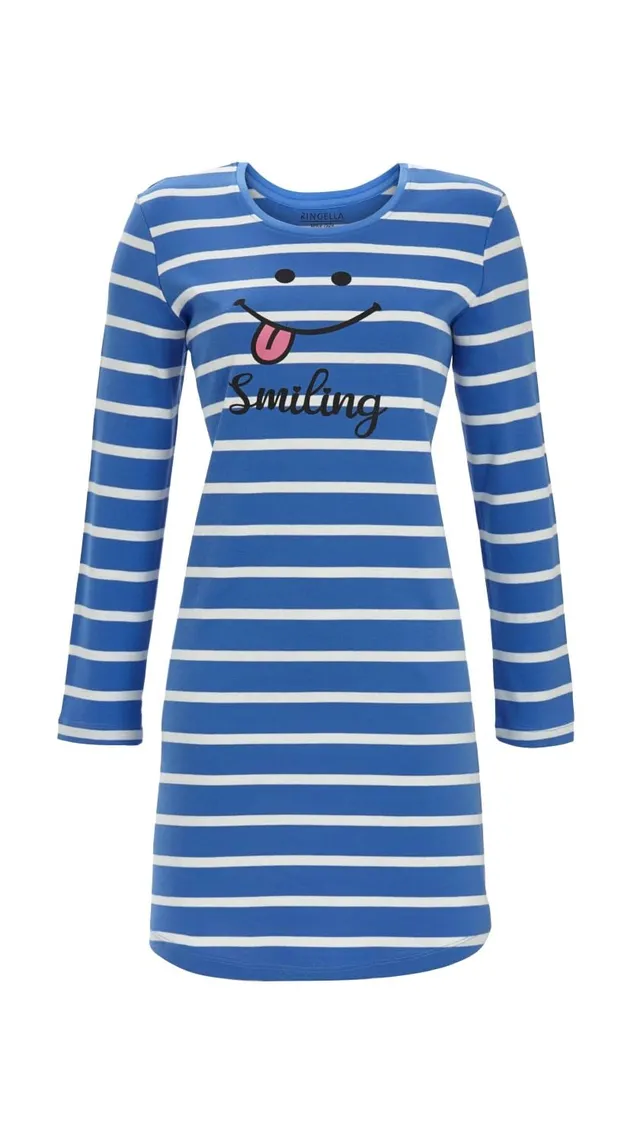 ringella-women-men-nachthemd-blau-ringel-baumwolle-langarm image 1