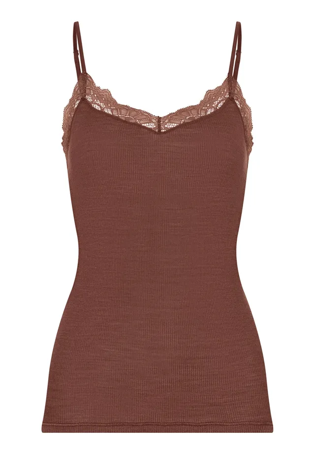 hanro-woolen-lace-spaghettitop-cinnamon-spitze image 1