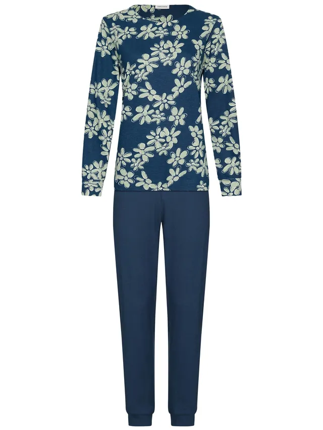 pastunette-nordic-bloom-pyjama-blau-blumen-biobaumwolle image 1