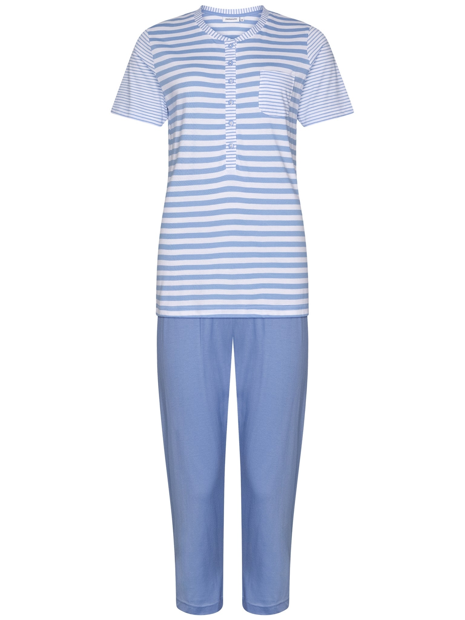 pastunette-soft-blue-baumwoll-pyjama-hellblau-gestreift image 1