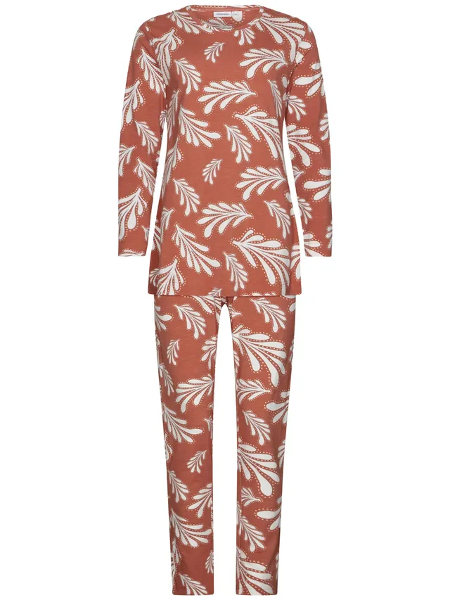 pastunette-tender-pyjama-braun-bl-tterprint-aus-baumwolle image 1