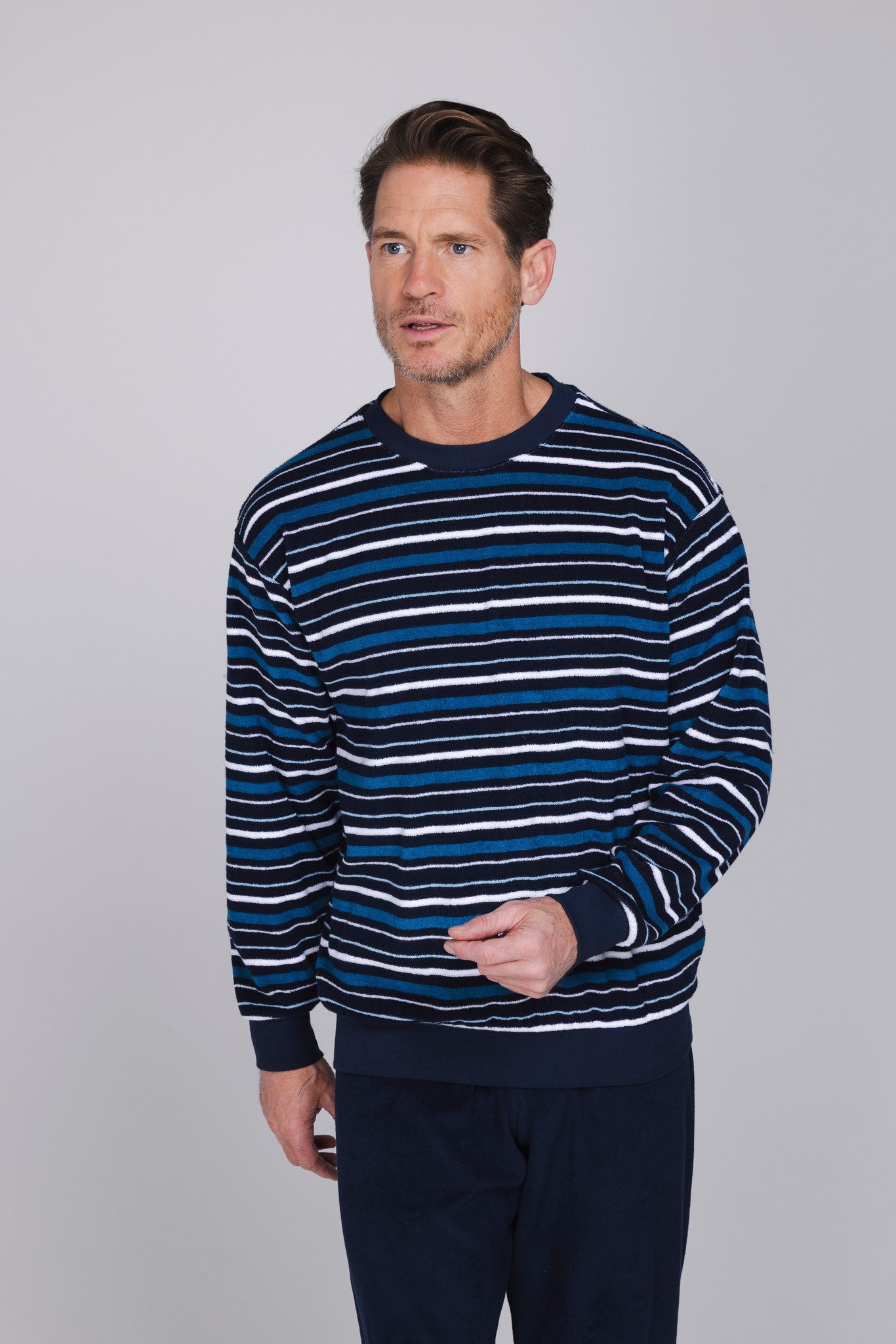 robson-stripes-herrenpyjama-blau-frottee-langarm image 3