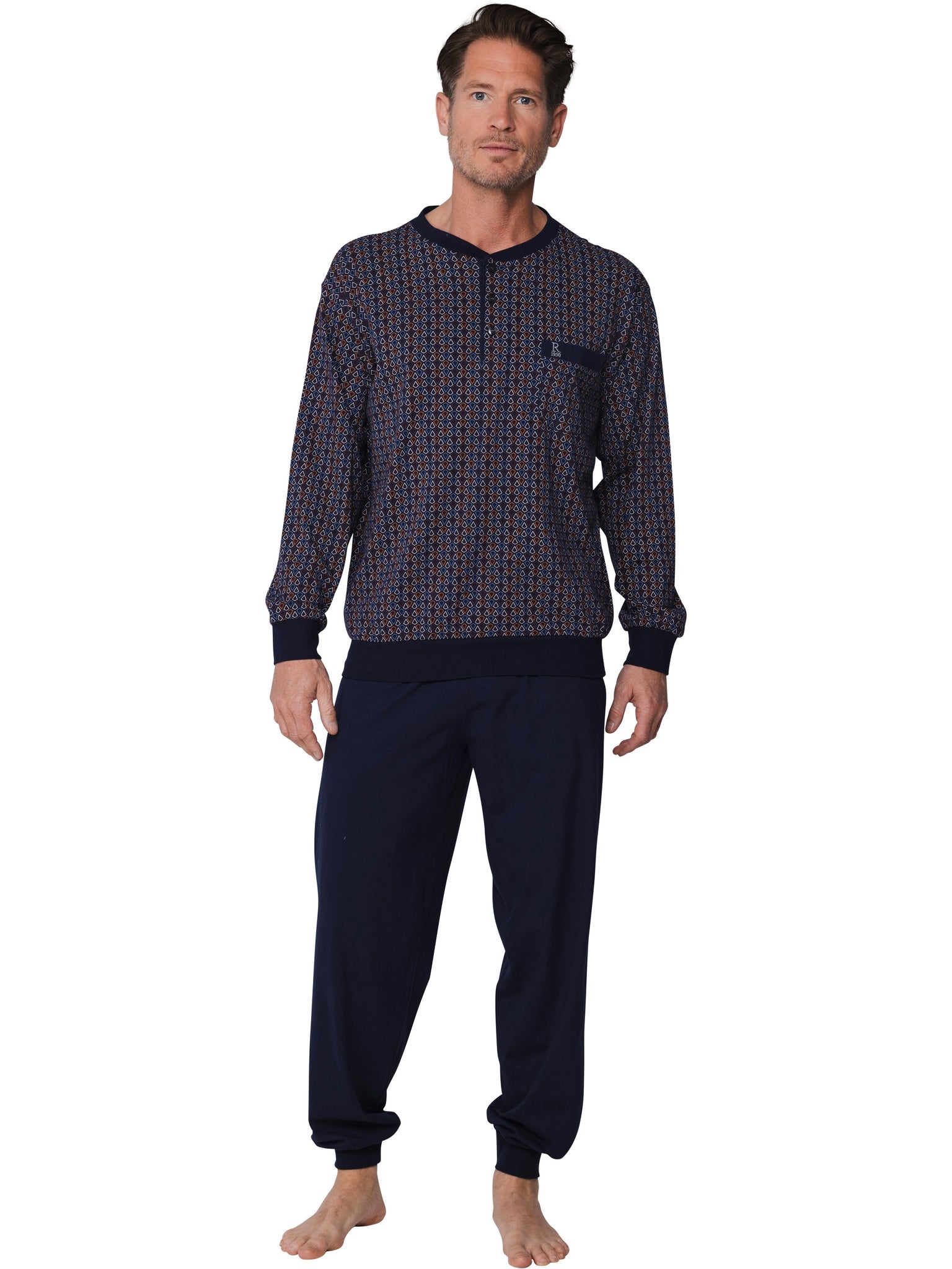 robson-pyjama-herren-blau-baumwolle-langarm-brusttasche image 3