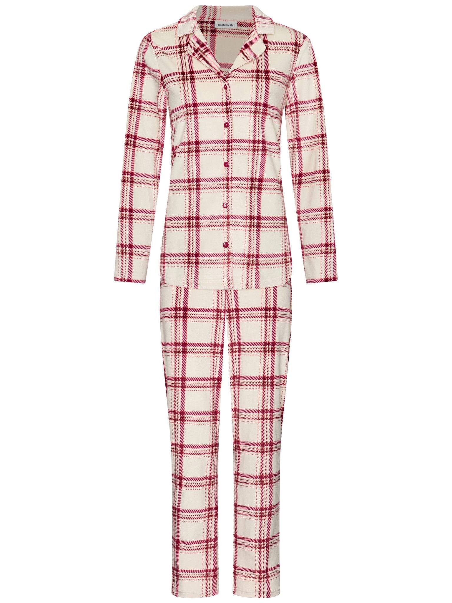 pastunette-alpine-creme-pyjama-rot-velours-fleece image 1