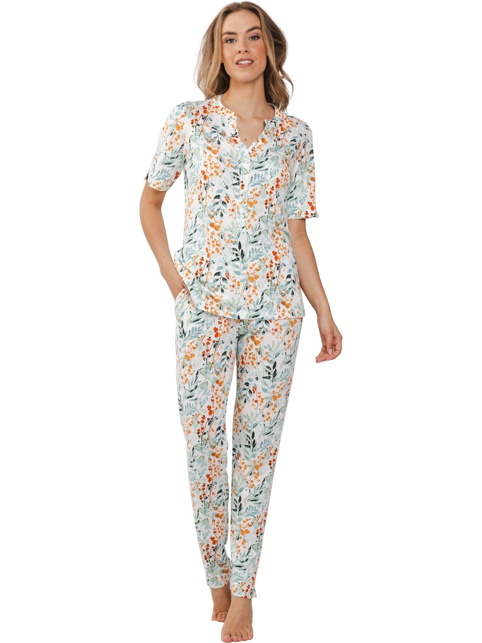 pastunette-premium-watercolor-leaves-pyjama-wei-baumwoll-modal image 2