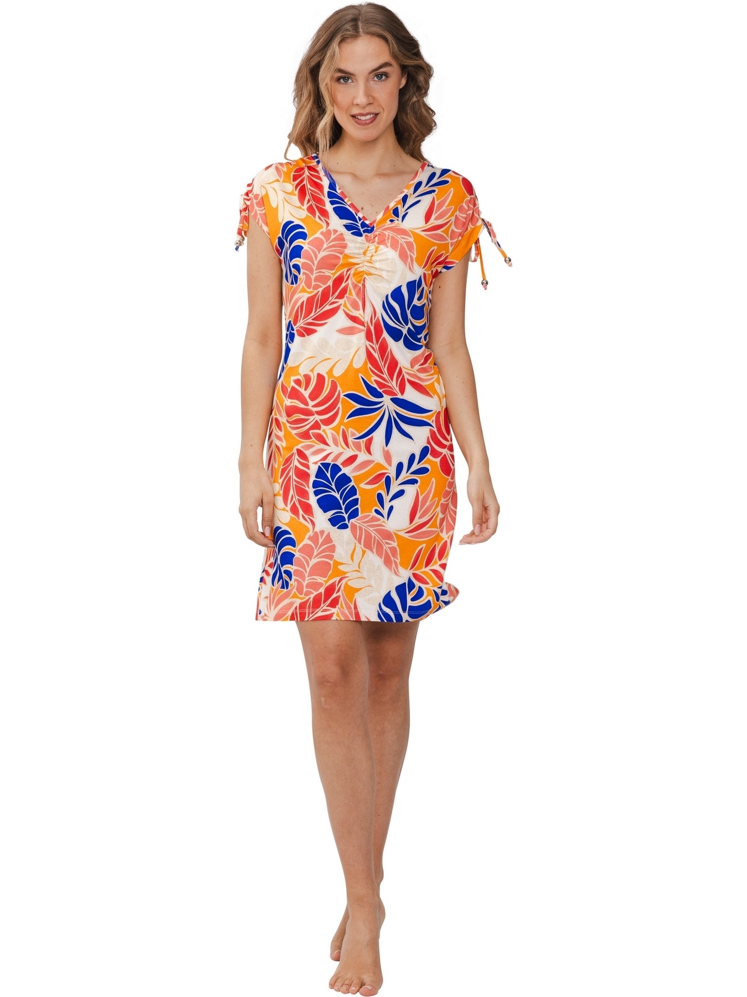 pastunette-sunset-coral-strandkleid-orange-bl-tter-viskose image 2