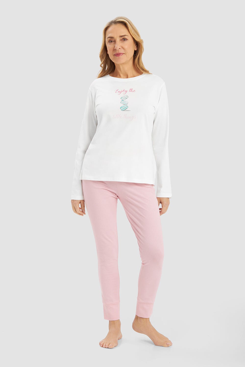 r-sch-be-happy-shirt-langarm-macaron-motiv-pyjama-oberteil-wei image 4