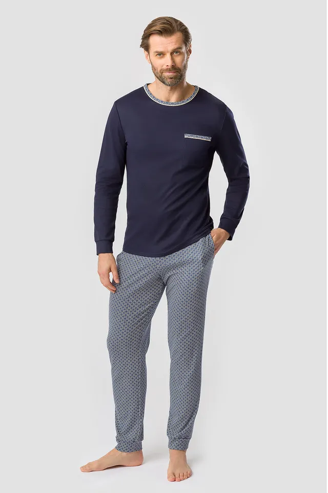 r-sch-be-happy-herren-pyjama-lang-blau-minimalprint-gr-50 image 1