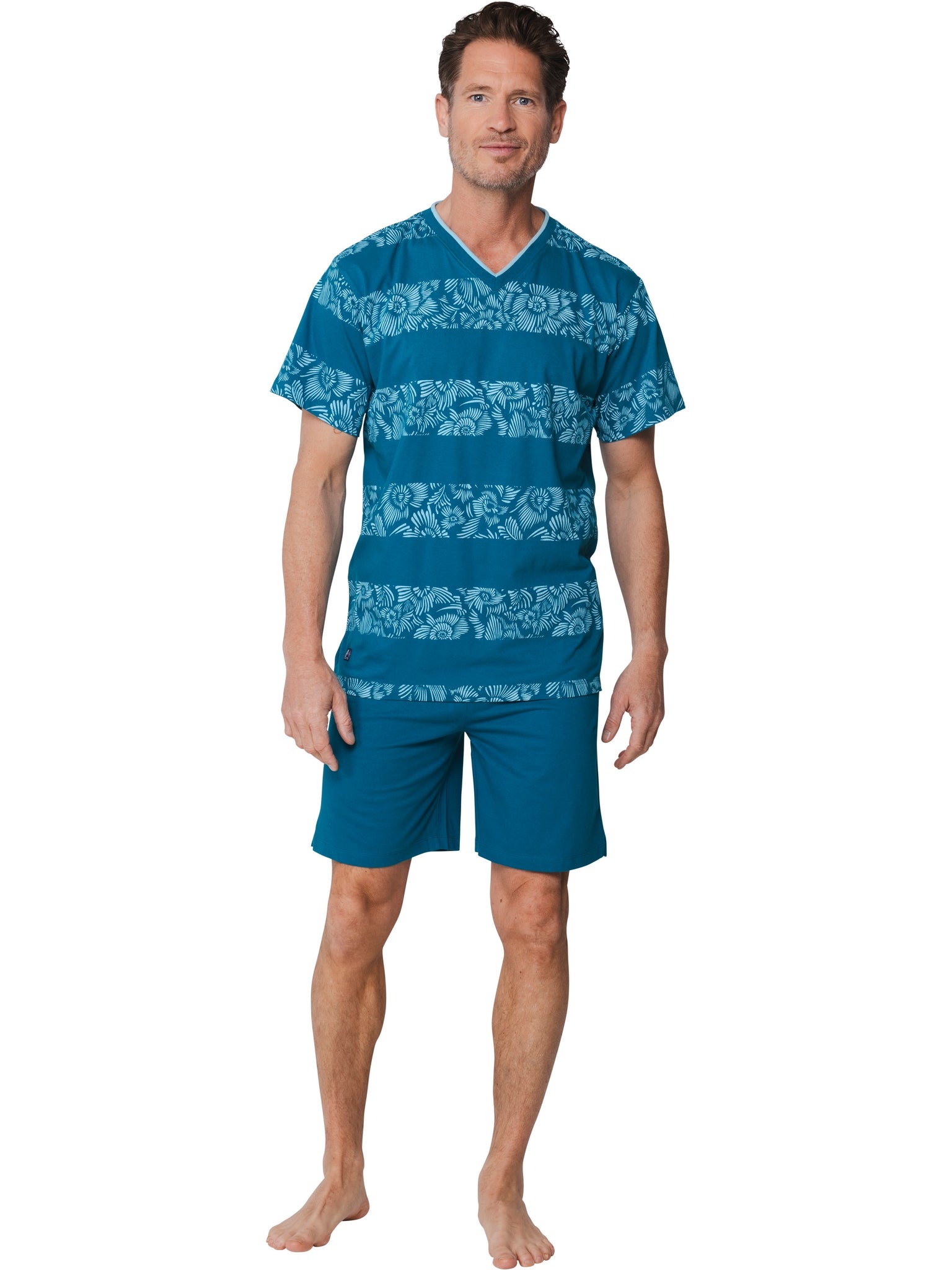pastunette-ocean-flower-shorty-herren-pyjama-blau-baumwolle image 3