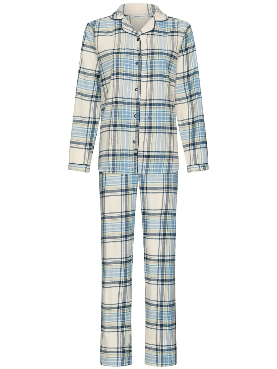pastunette-frosty-checks-pyjama-blau-kariert-baumwoll-flanell image 1