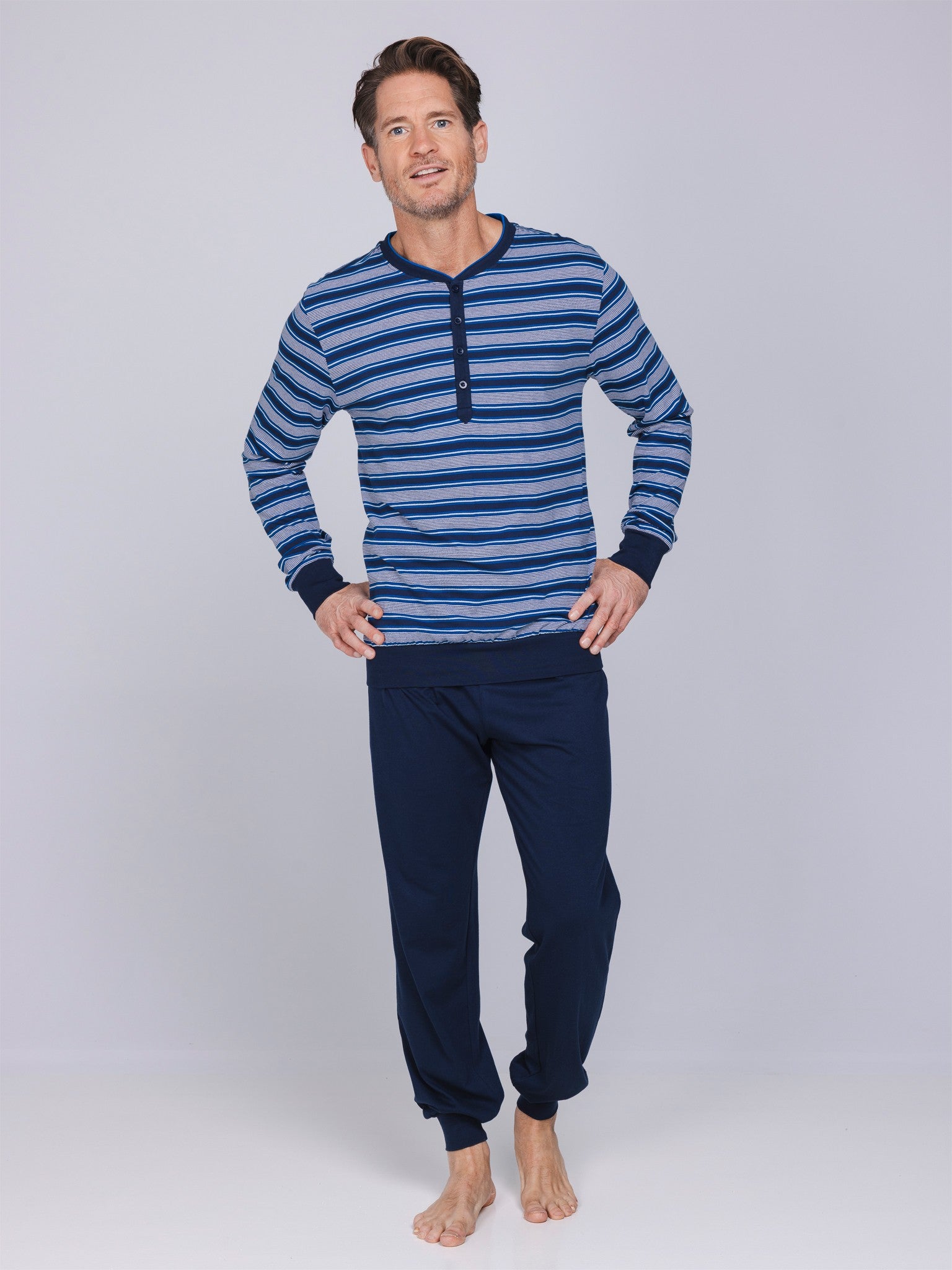 pastunette-blue-draft-herren-pyjama-baumwolle-blau image 2
