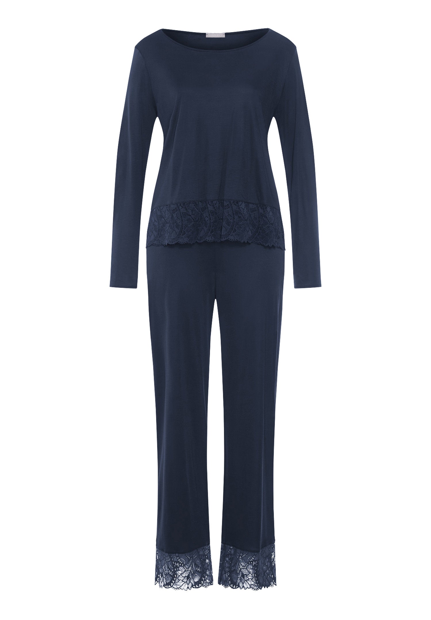 hanro-azelia-pyjama-lang-deep-navy-micromodal-spitze image 1