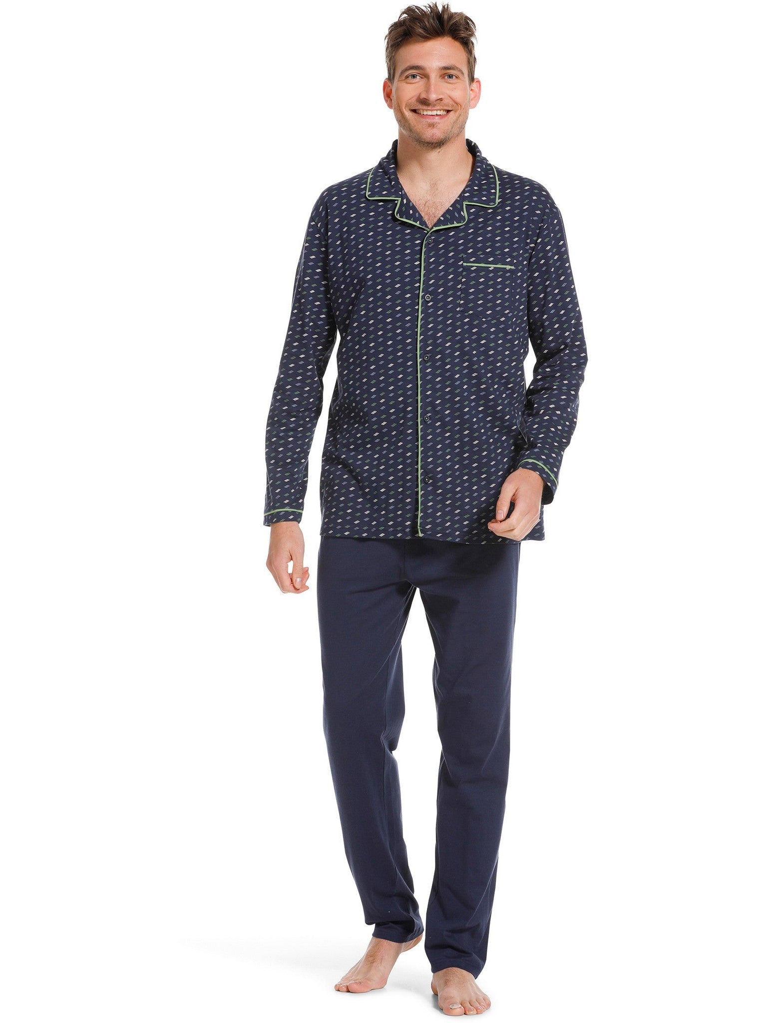 pastunette-graphic-pyjama-blau-baumwolle-durchknopf image 2