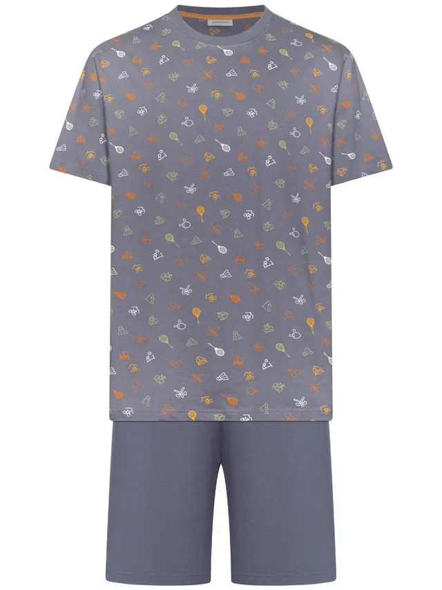 pastunette-sporty-shortama-schlafanzug-grau-100-baumwolle image 1