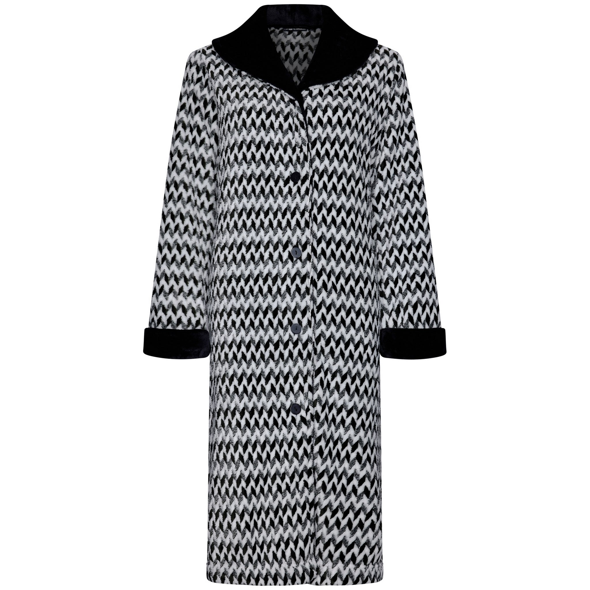 pastunette-premium-morgenmantel-schwarz-fleece-knopf image 1