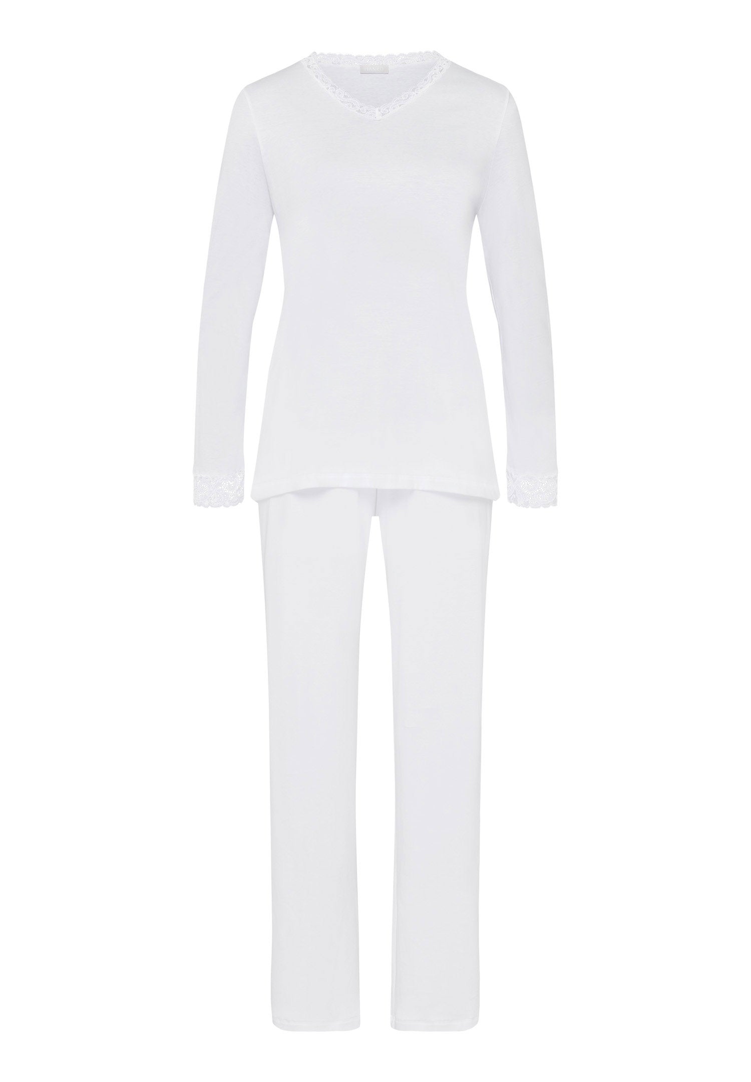 hanro-moments-pyjama-lang-white-baumwolle-spitze-set image 1