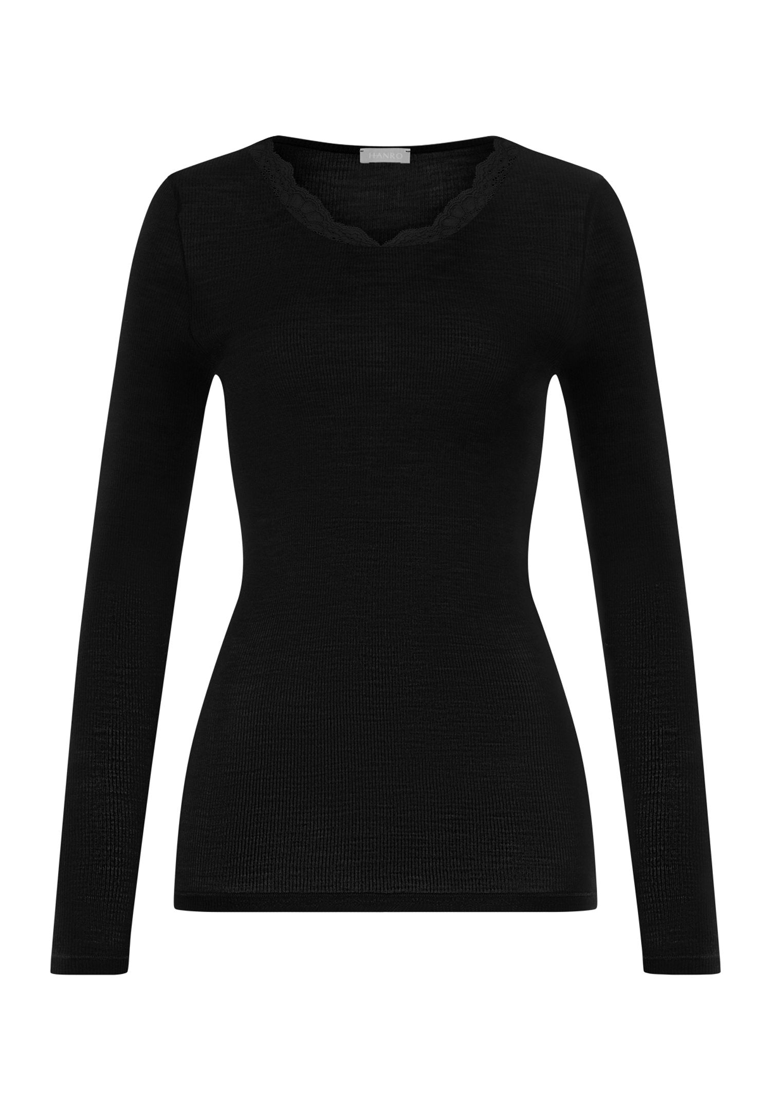 hanro-woolen-lace-070768-langarm-shirt-damen-schwarz-spitze image 1