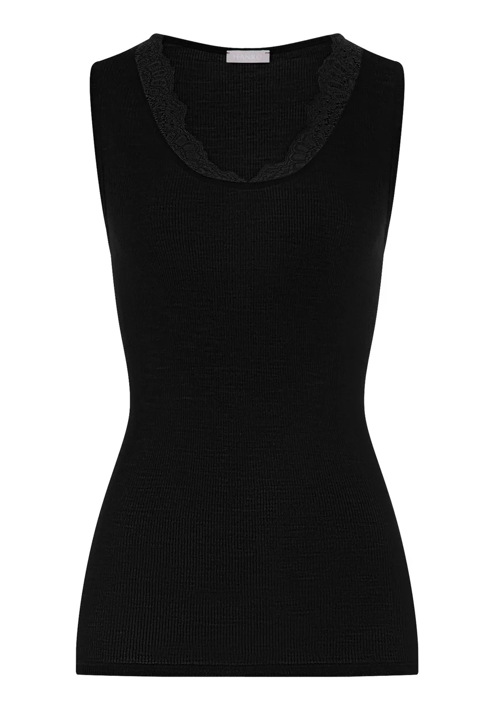 hanro-woolen-lace-tank-top-top-schwarz-spitze-merinowolle image 1