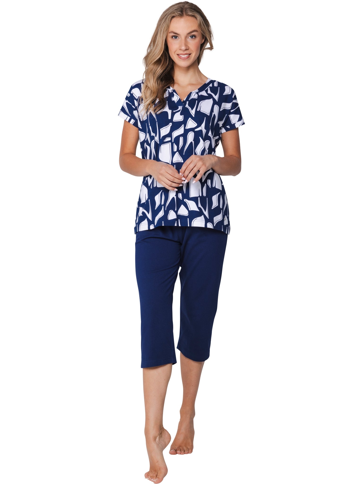 pastunette-midnight-mosaic-pyjama-damen-blau-stretch image 3