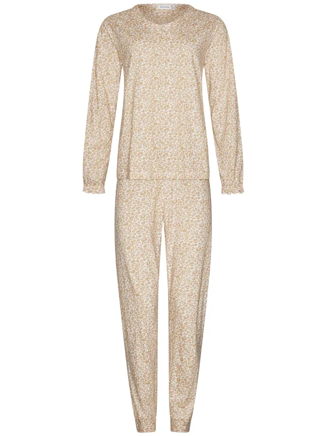 pastunette-beige-animal-pyjama-beige-bio-baumwolle-langarm image 1