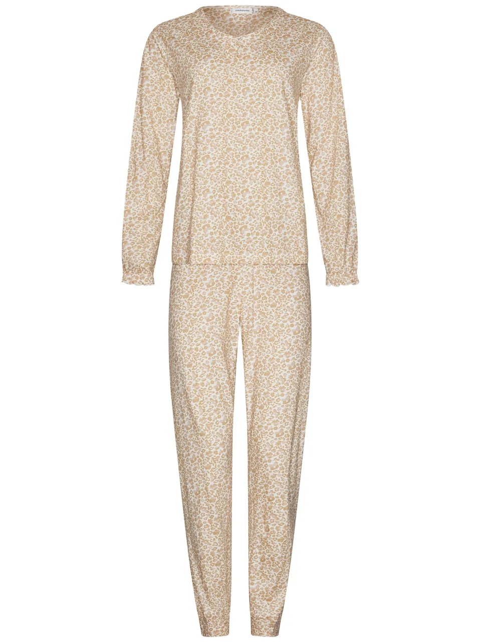 pastunette-beige-animal-pyjama-beige-bio-baumwolle-langarm image 1