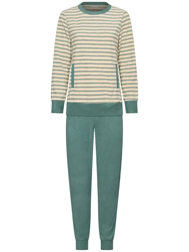 pastunette-nordic-leaf-pyjama-creme-gr-n-frottee image 1