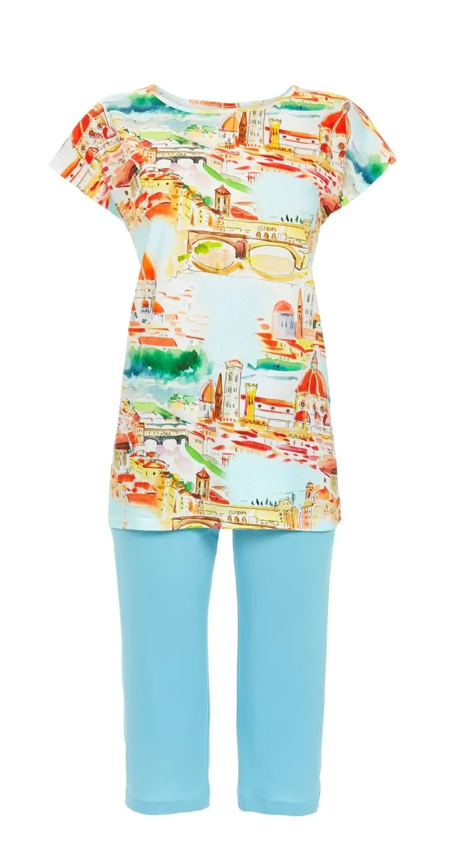 ringella-women-men-pyjama-capri-stadtmotiv-gr-36-t-rkis image 1