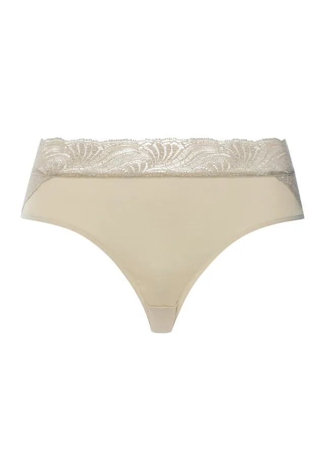 hanro-cotton-delight-midi-slip-damen-olive-baumwolle-spitze image 1