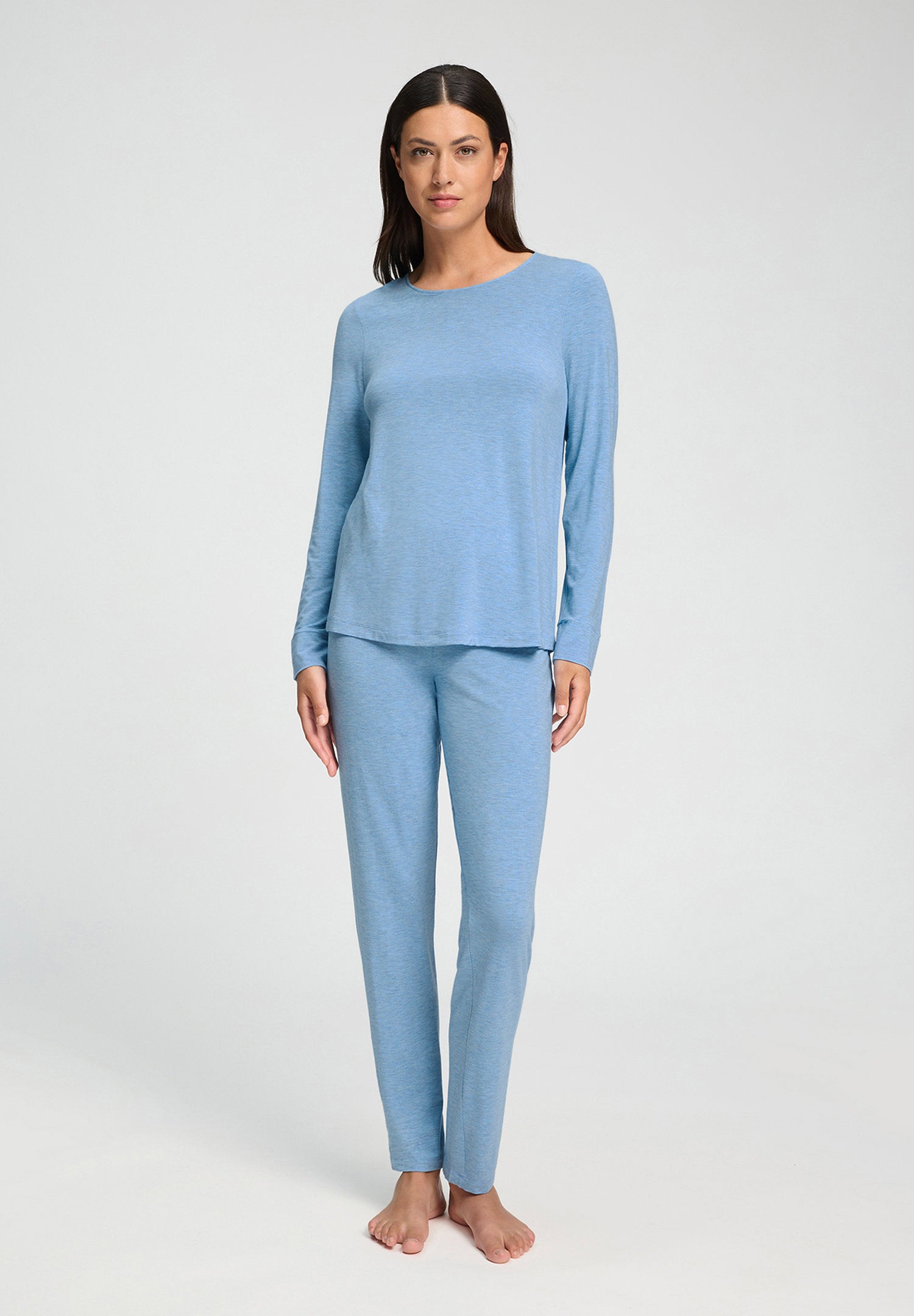 hanro-natural-elegance-langarm-pyjama-bluebird-melange image 5