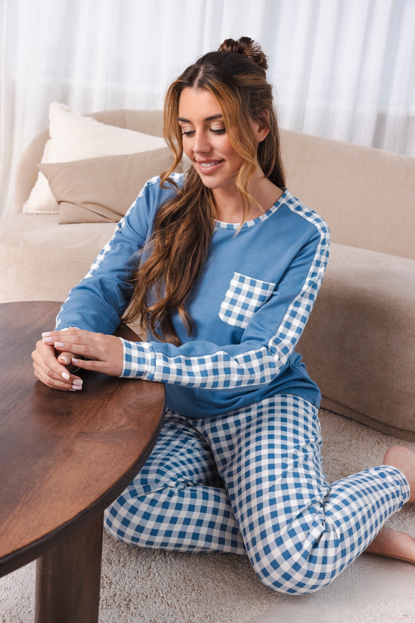 pastunette-blue-cottage-pyjama-blau-karo-baumwolle image 3
