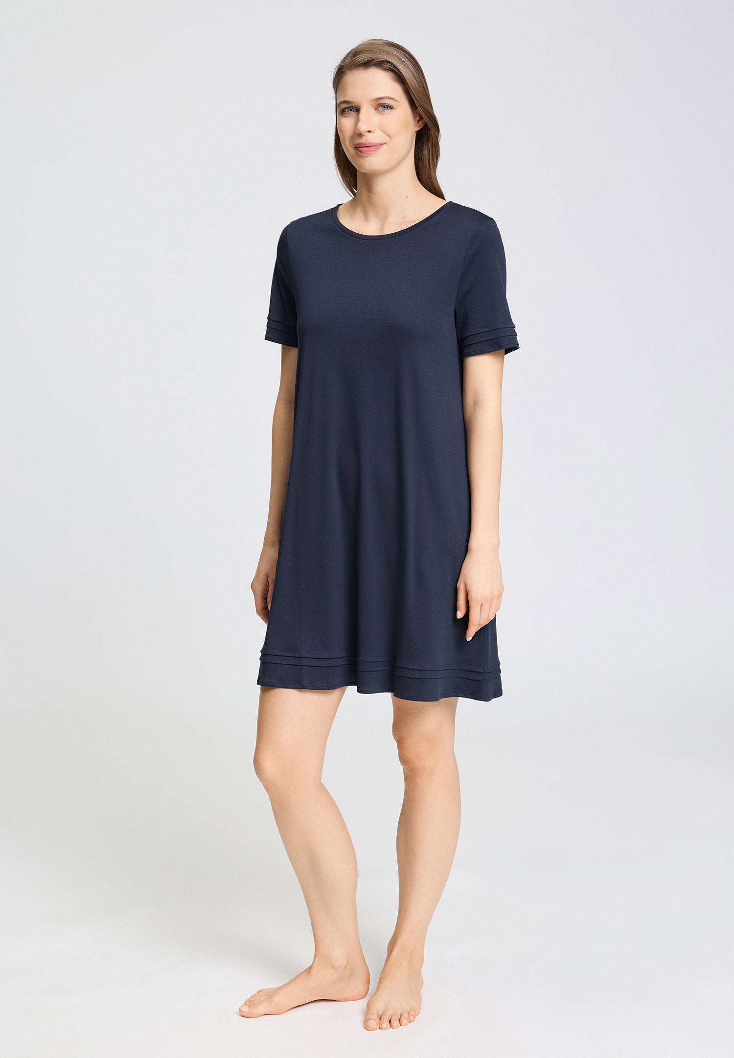 hanro-pilar-nachthemd-kurzarm-95cm-deep-navy-baumwolle image 5