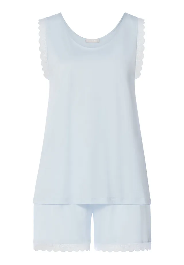 hanro-inaya-kurzpyjama-rmellos-watery-blue-pima-cotton image 1