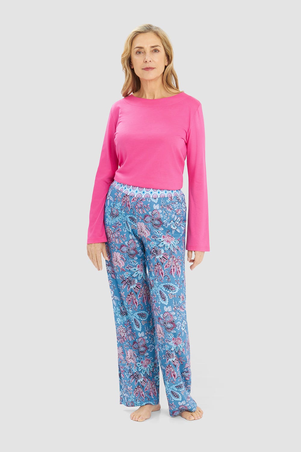 r-sch-be-happy-pyjamahose-lang-blau-ornamentdruck-weit image 4