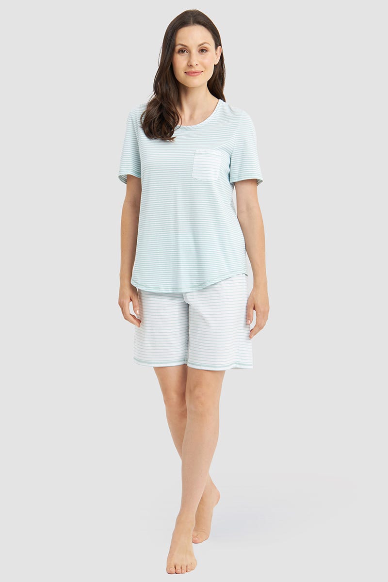 r-sch-be-happy-pyjama-kurz-damen-gr-n-ringeldruck-baumwolle image 1