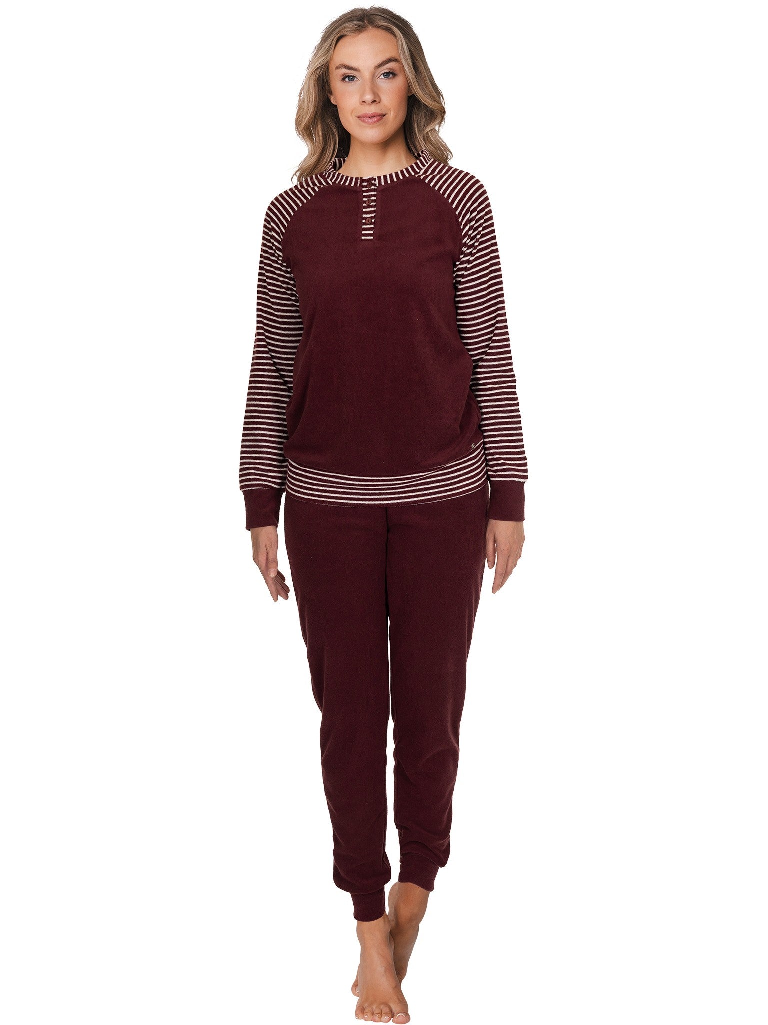 pastunette-noos-pyjama-bordeaux-rot-baumwolle-frottee image 2