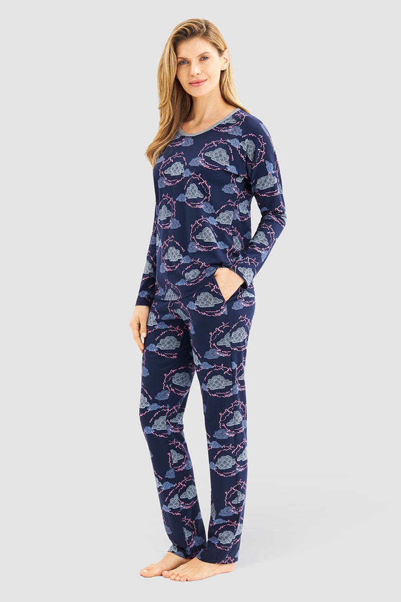 r-sch-be-happy-hose-lang-pyjamahose-blau-wolkendruck image 4