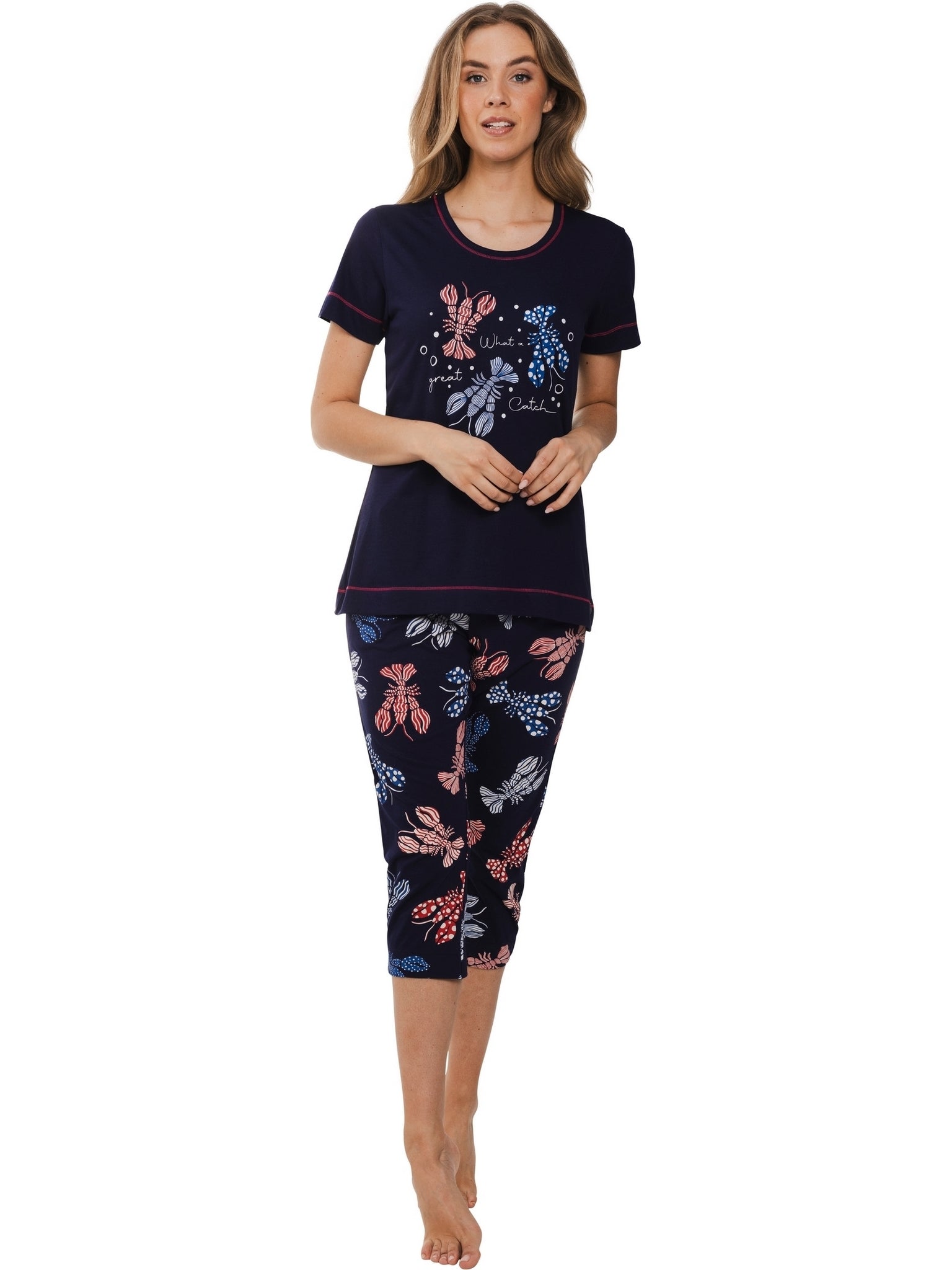 pastunette-rebelle-lobster-party-pyjama-blau-hummer-bio-baumwolle image 2