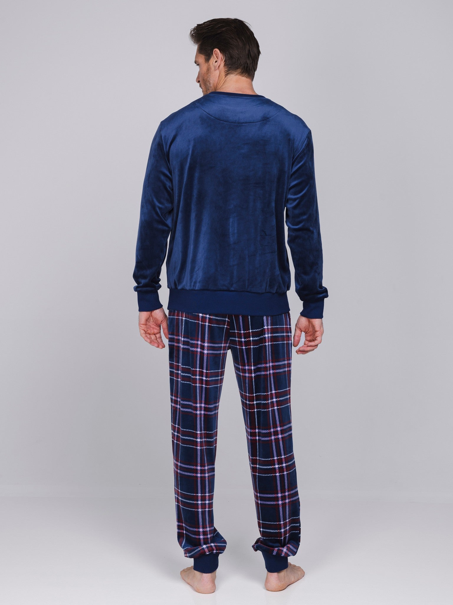 pastunette-northern-checks-pyjama-herren-dunkelblau-fleece image 3