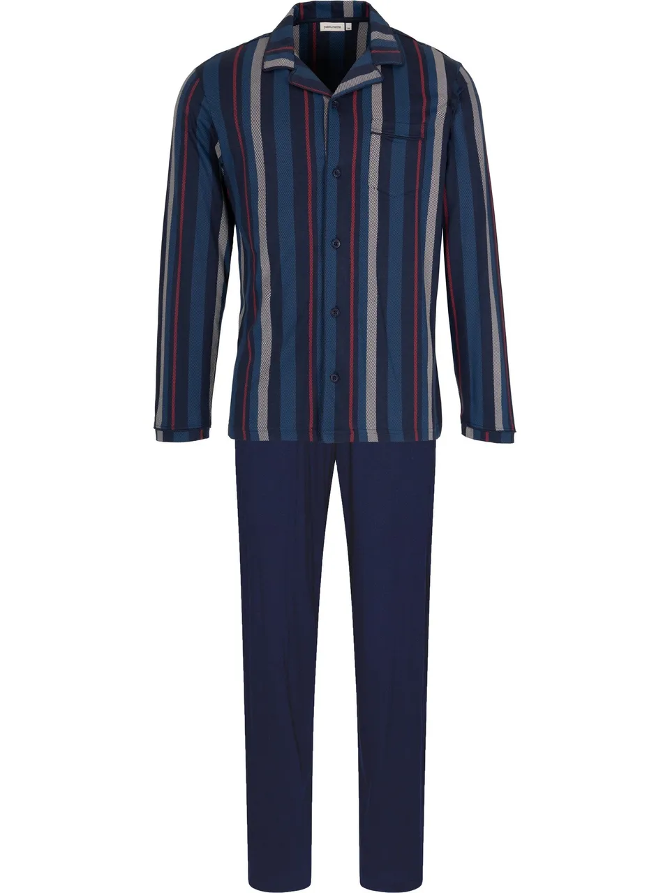 pastunette-northern-nights-herren-pyjama-blau-gestreift-baumwolle image 1