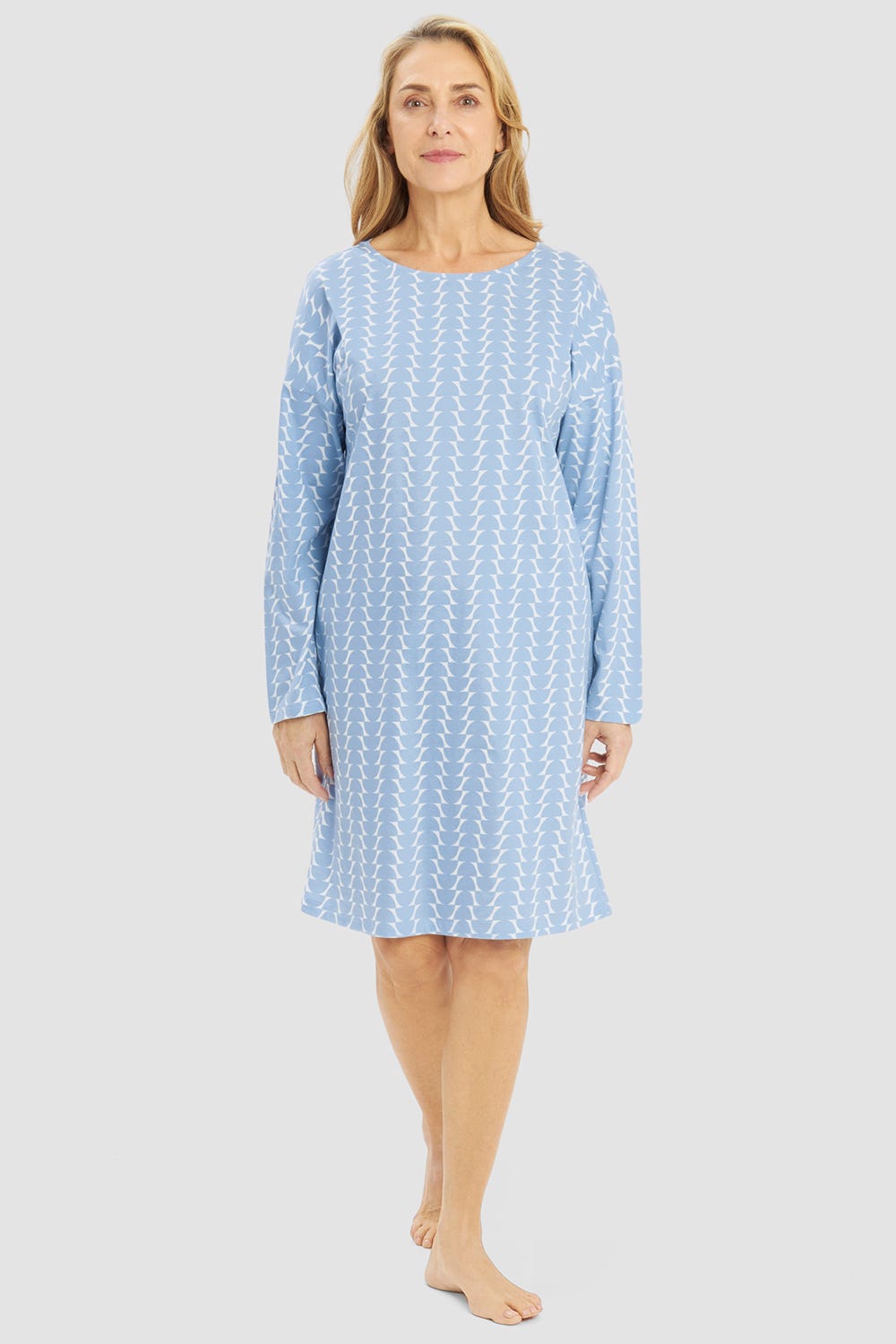 r-sch-be-happy-nachthemd-knielang-blau-retromuster-langarm image 1