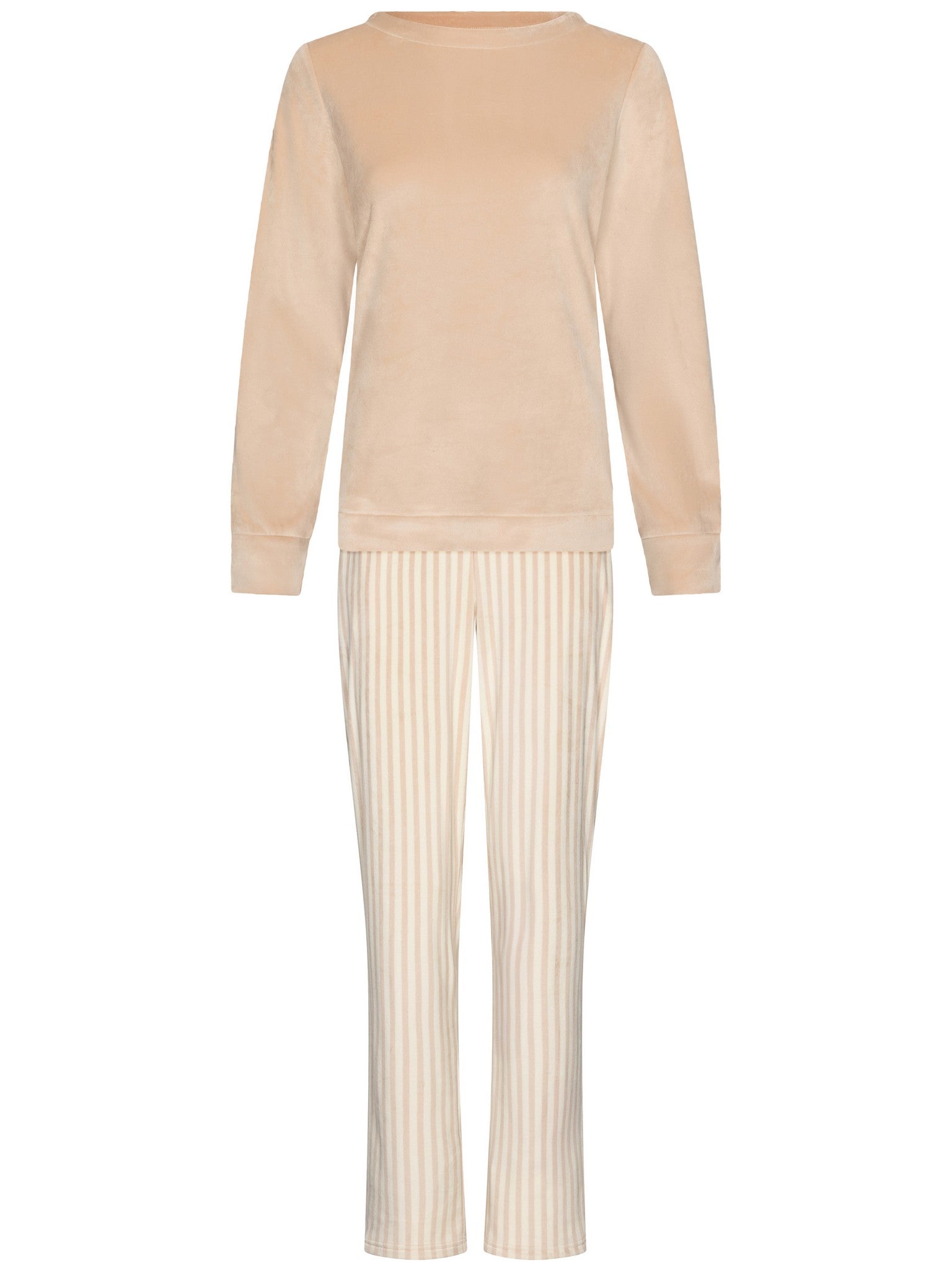 pastunette-softness-pyjama-beige-velours-damen-streifen image 2